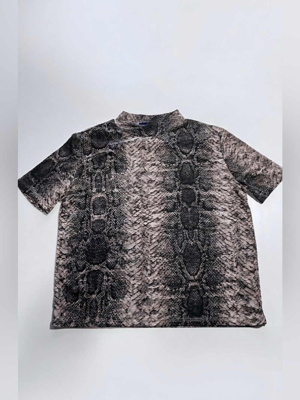 Zara Trafaluc Snakeskin Print Mock Neck Short Sleeve Top Brown&Black Women’s S